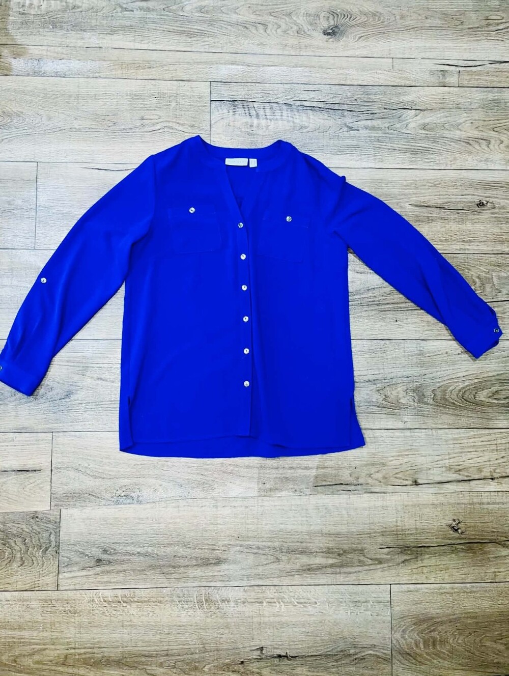 Susan Graver Royal Blue V-Neck Blouse
